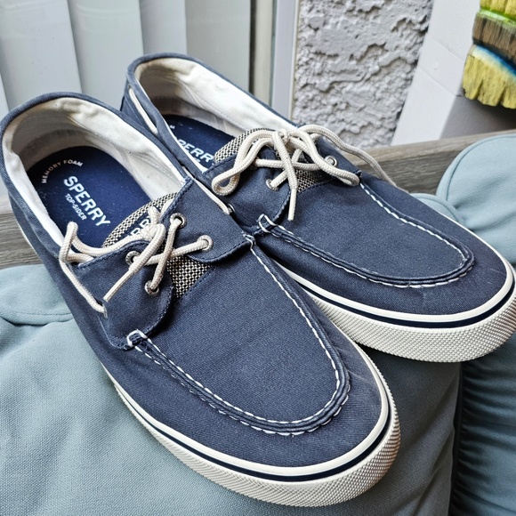 Sperry Halyard 2-Eye Boat Shoes, Men’s 14, EUC, blue canvas - Picture 2 of 13